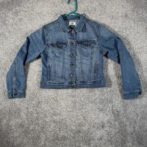 Old Navy Denim Jacket Girls XL 14 Blue Stretch Jean Trucker Button Front Pockets